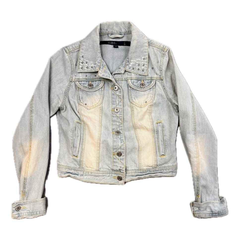 PINK Victoria's Secret Denim Studded Rhinestone Jacket Women's Med Button Front‎